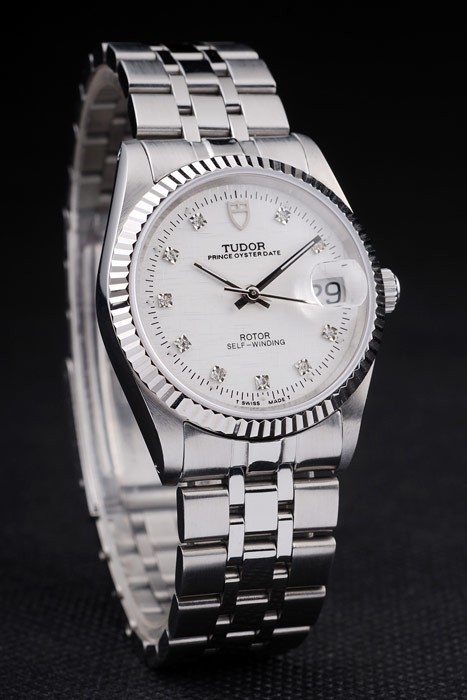 Tudor Swiss Classic Prince Dato rustfrit stål sag Silver Ribbed Bezel White Dial