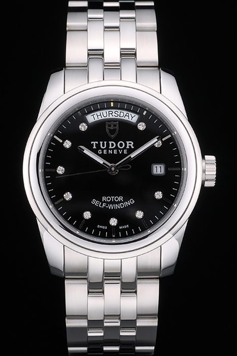 Swiss Tudor Classic rustfrit stål armbånd Sølv Sort Dial 80300