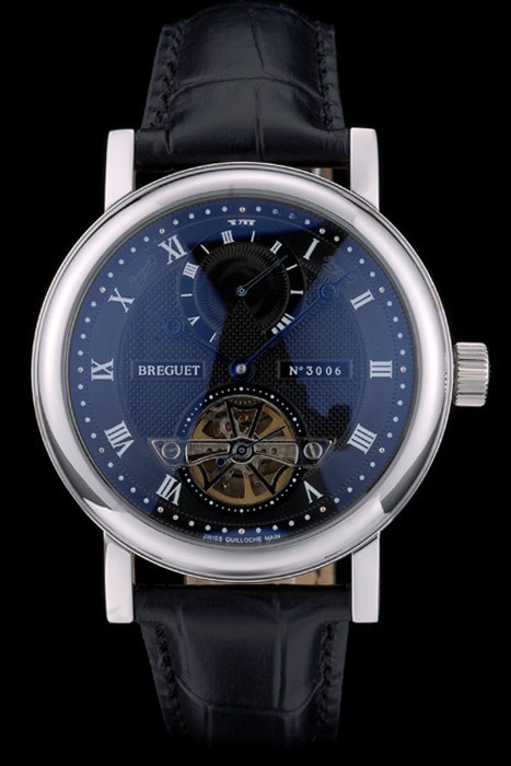Breguet Classique Komplikationer rustfrit stål sag sort læderrem 80157